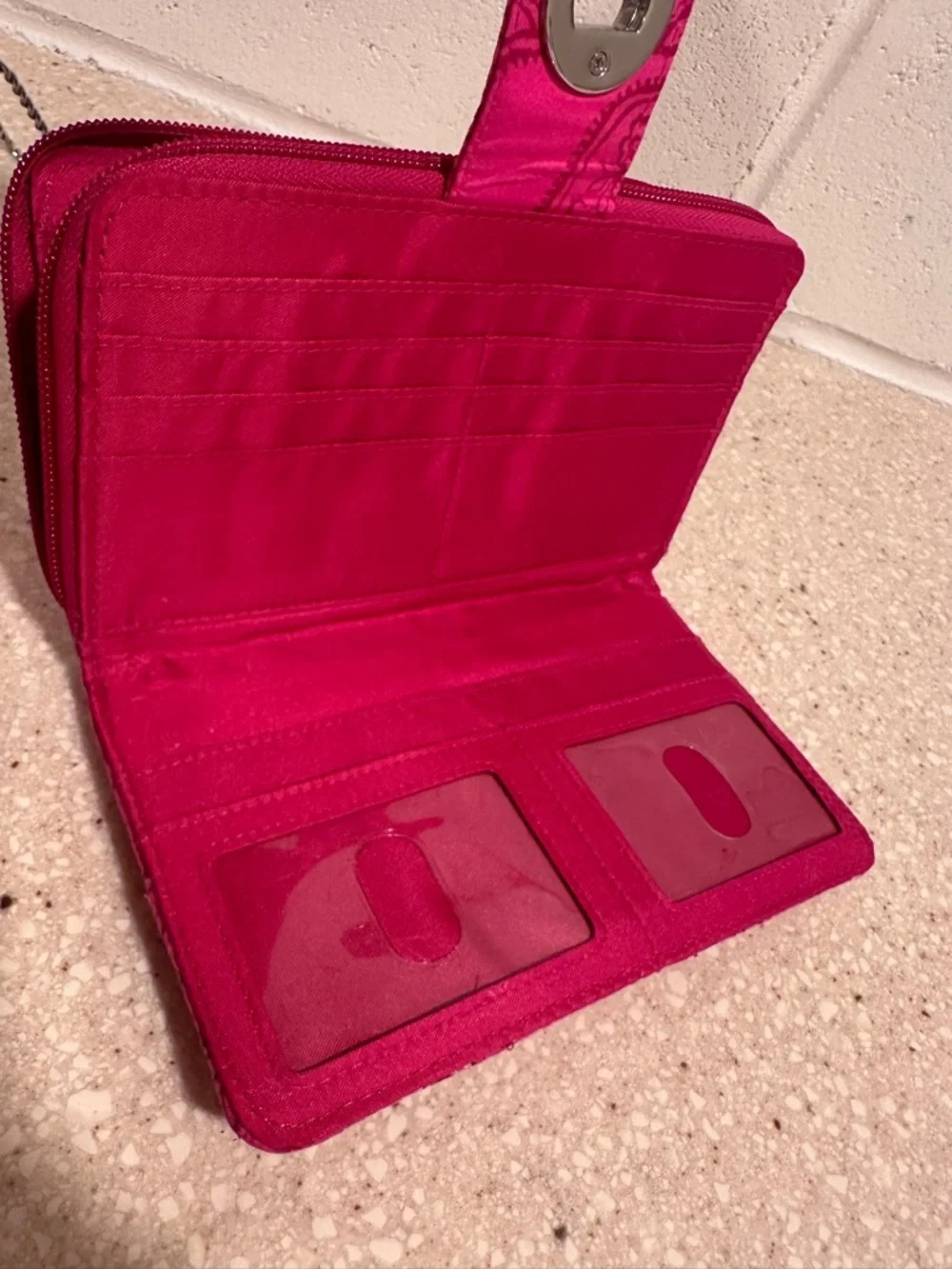 Vera Bradley Large Turnlock Wallet Stamped Hot Pink Paisley Quilted Cotton Zip - Picture 5 of 10